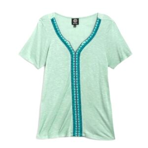 Bobeau Seafoam Green Baroque Fancy Trim Knit Top Medium